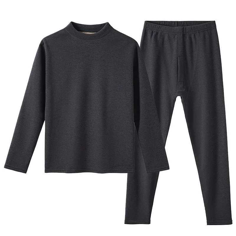 Camel Wool Thermal Underwear Set Women Mid Neck Fleece Lined Thickened Winter Thermal Clothes Pants Outwear Coldproof Plus SizeT251020