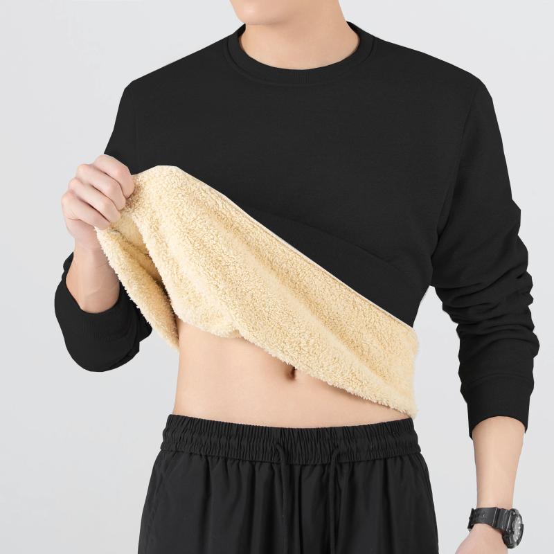 Men's Hoodies Winter Thicken Warm Lambswool Sweatshirts Solid Drop Shoulder Round Neck Top Plush Thermal Windproof Fleece Pullover Plus Size M~5X