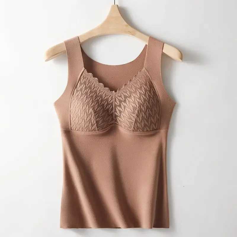 Thermal Underwear Velvet Vest Winter Womens Simple Solid with Chest Pad Camisole Slim Warm Sling Vest Female Thermal UnderwearT251020