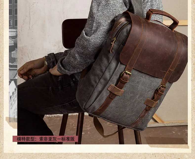 Fashion Male Backpack Leather military Canvas backpack Men backpack women school backpack school bag bagpack rucksack mochilaW251020