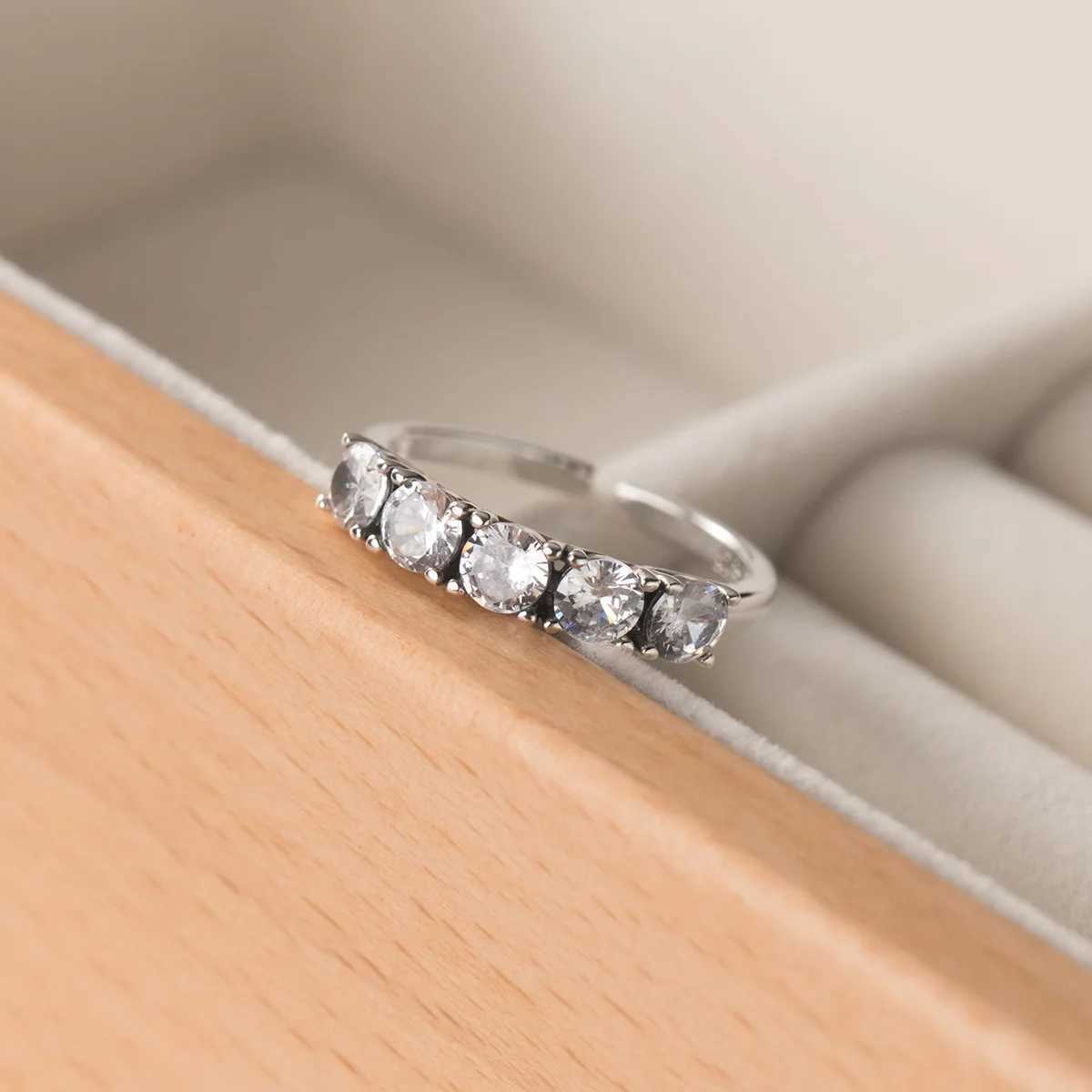 925 Sterling Silver Black White Zircon Adjustable Rings For Women Wedding Jewelry Accessories Envo Gratis J251020