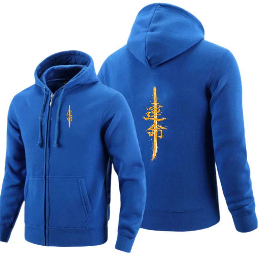 Japanese samurai sword fate pattern 2025 Men New Long Sleeves Cotton Solid Color Zipper Hoodies Sweatshirt Fashionable Coat W251020