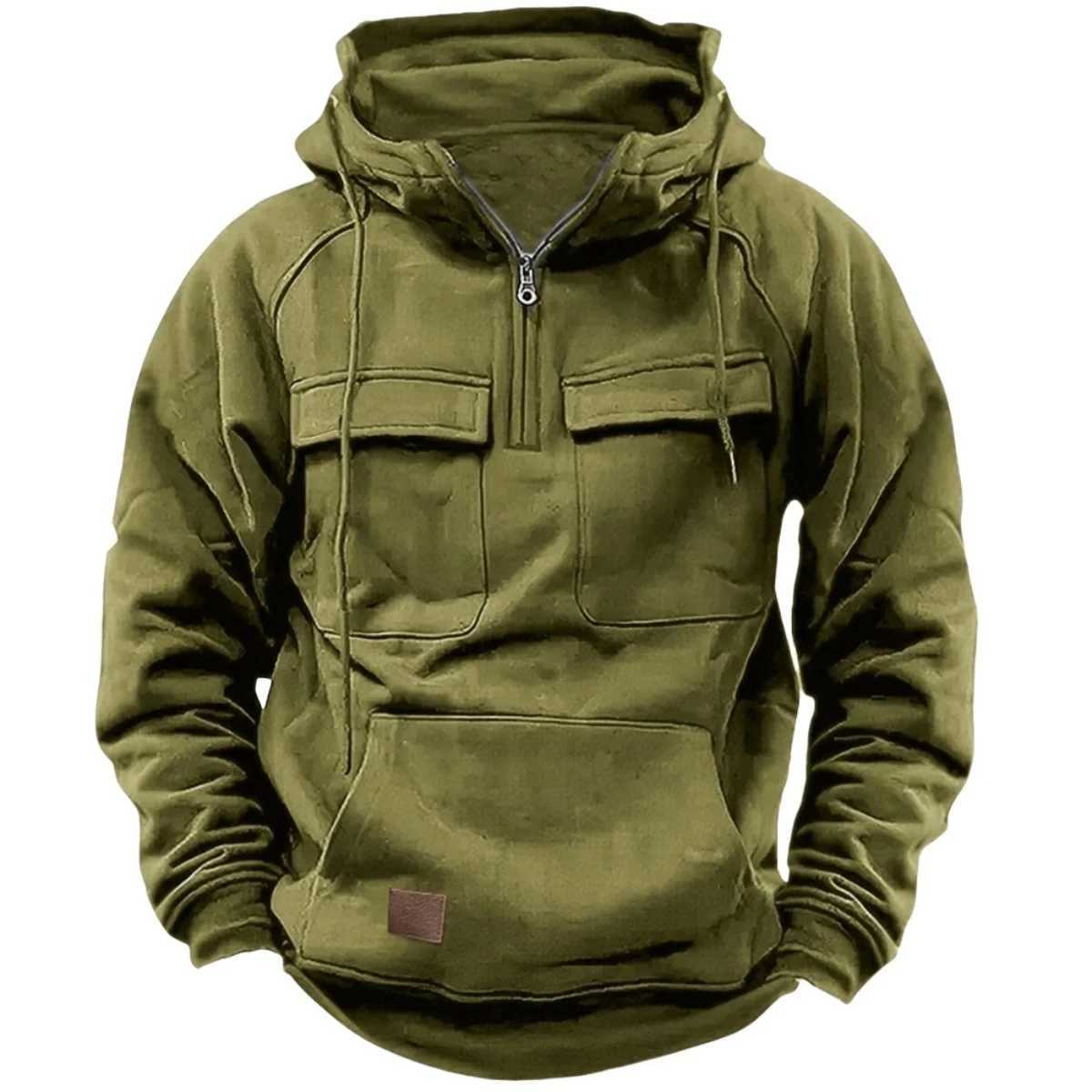 Mens Casual Sports Hooded Sweatshirt New style Outdoor Thick Fashionable Loose LongSleeved Pullover with Multiple Pockets W251020