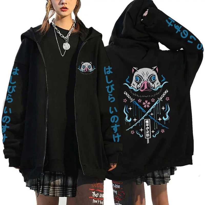 Hot Anime Hashibira Inosuke Printing Zipper Hoodies Women Men Fashion Y2k Personality Zipper Long Sleeve Hooded Sweatshirt W251020