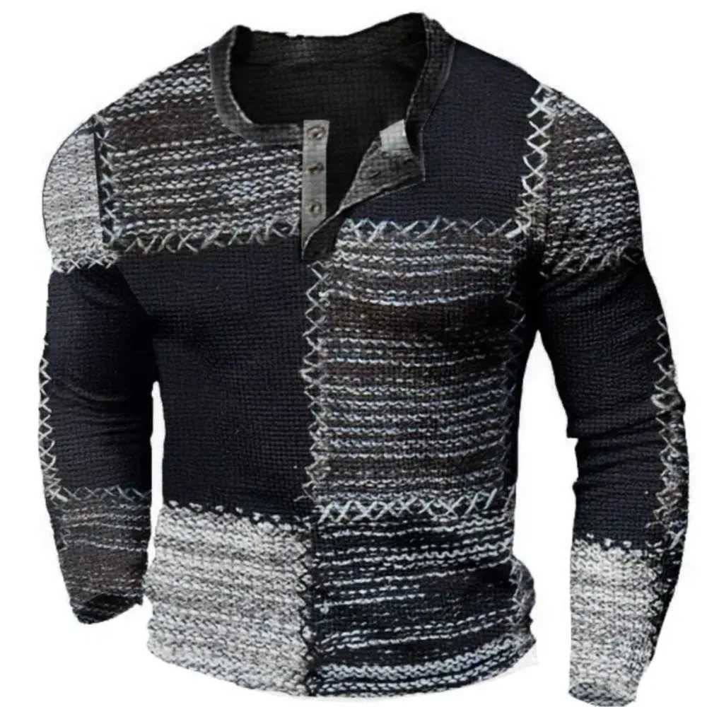 Henry Shirts Patchwork Plaid 3D Rags Print Pattern New Mens Long Sleeved Tshirt With Mens Clothing Spring Autumn Sizes S 5XLXJ251020