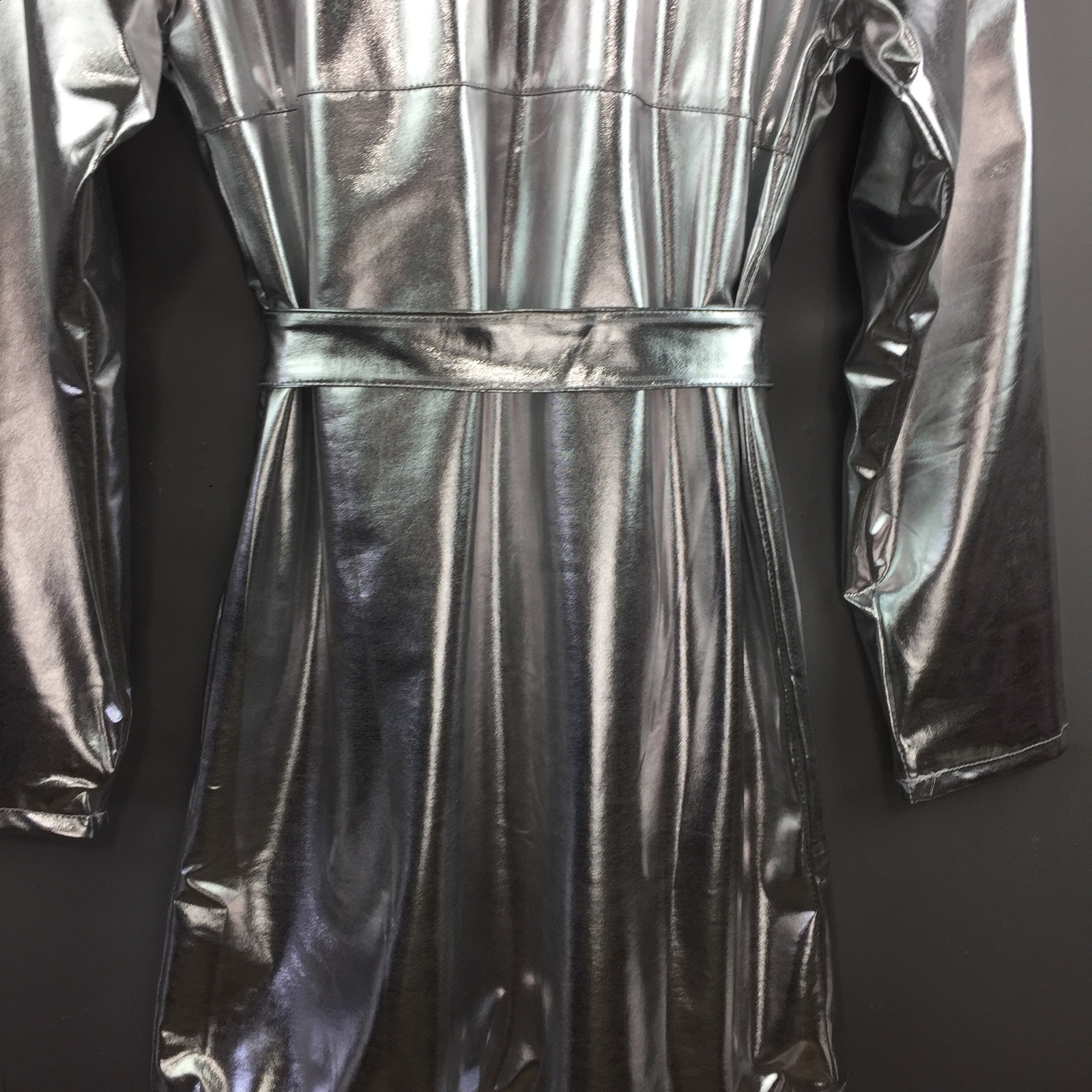 Women's Jackets Autumn Long Oversize Silver Leather Trench Coat Women Sleeve Lapel With Belt Stylish French Fashion Retro OverCoat 231205