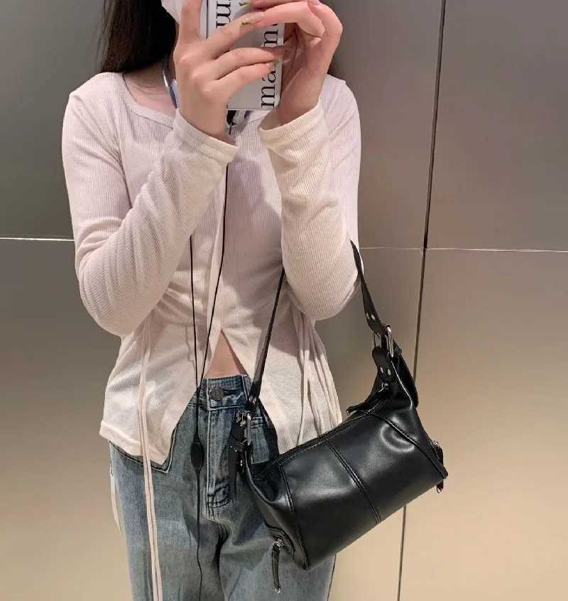 Korean Style Shoulder Bag For Women Trendy Motorcycle Handbag PU Purse For Young Girl Street Wear Solid Versatile BagT251020