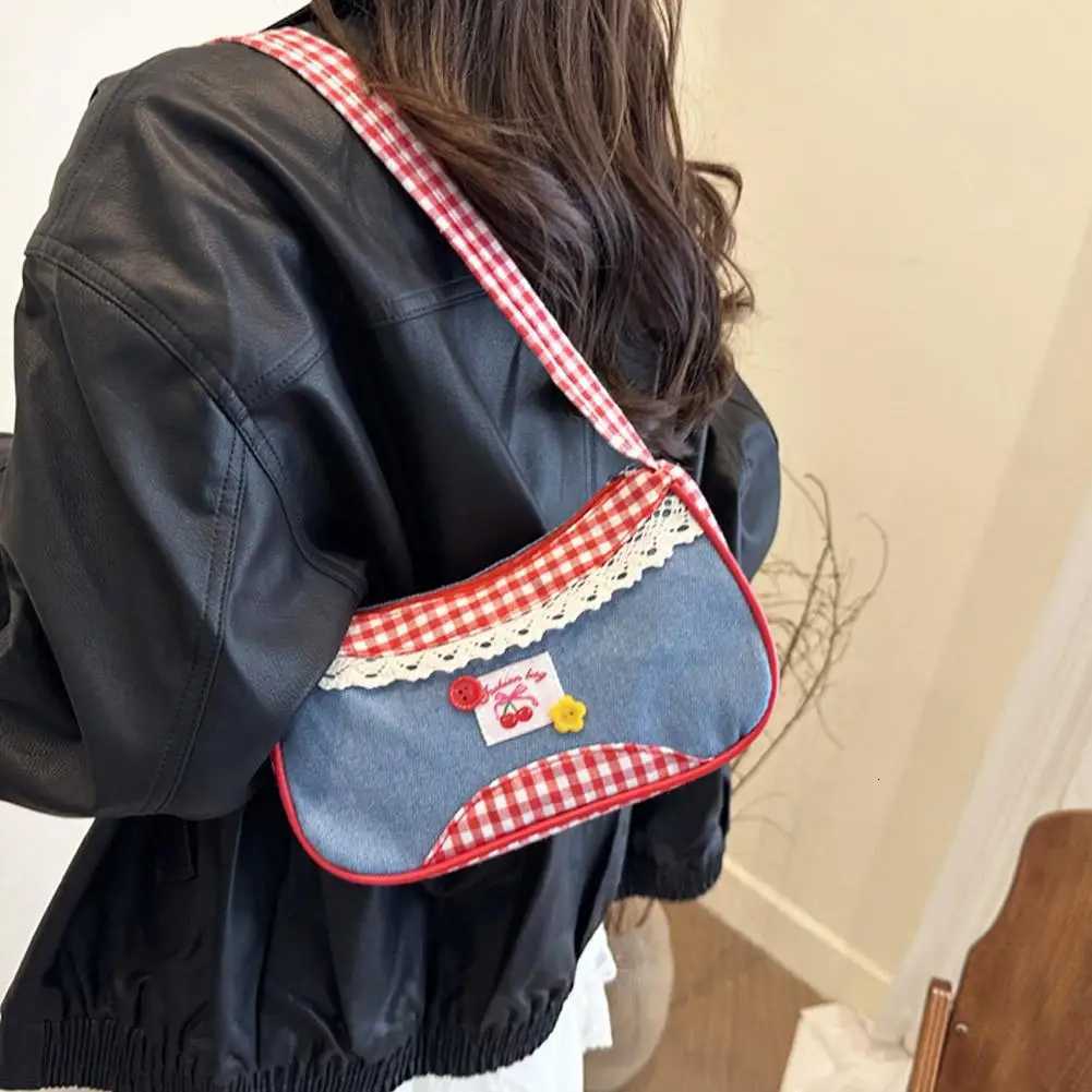Cute Checkered Handheld Handbag Underarm Bag Sweet Womens Simple And Fresh Fashion Casual Commuting Shopping Shoulder BagT251020