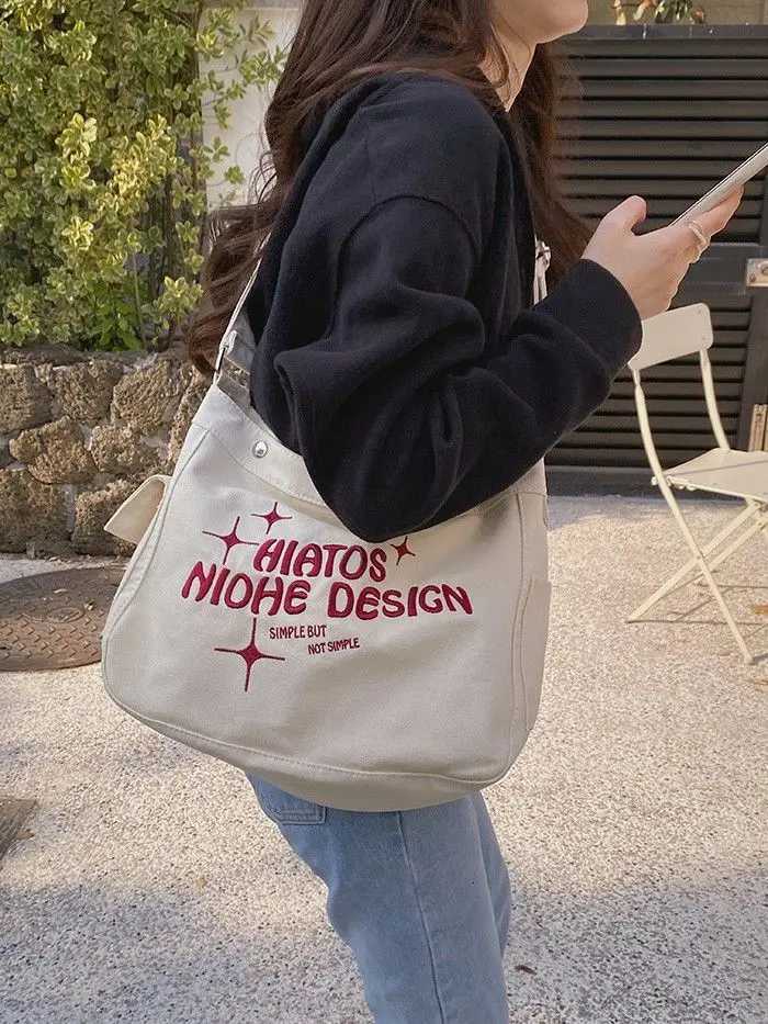 Canvas Bag Womens Crossbody Spring New College Student Class Ins Lazy Style Large Capacity Shoulder Tote BagT251020