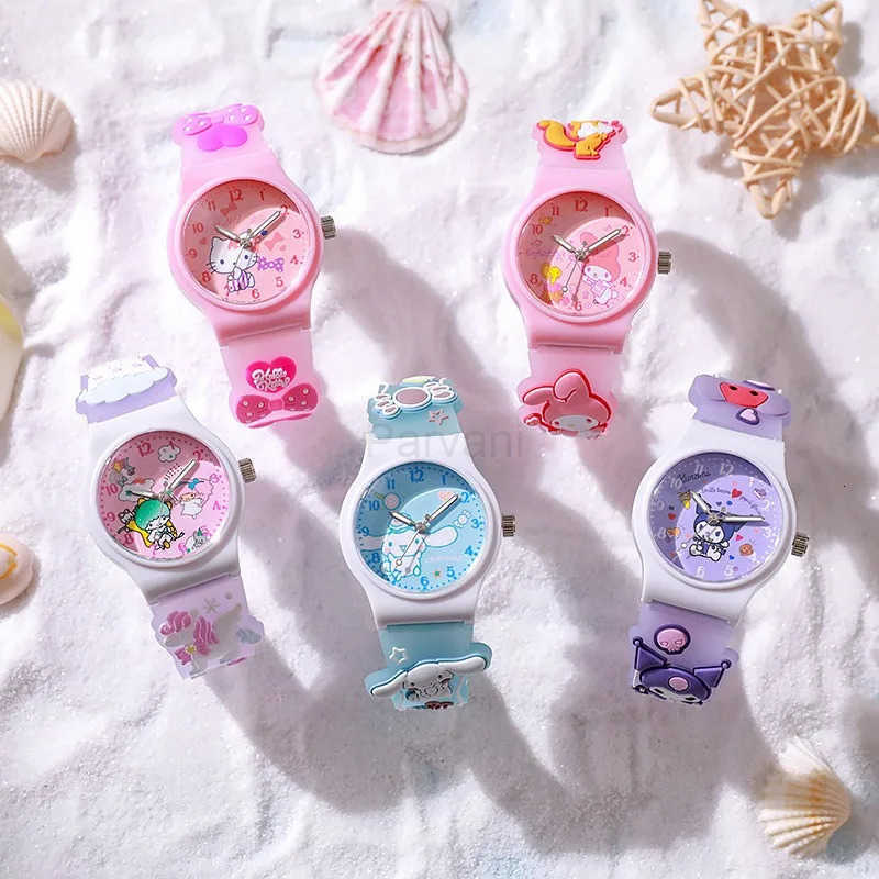 Sanrio 3D Sanrio Hello KittyMy Melody Cinnamon Roll Wrist Anime Kids Watch 3D Student silica gel strap Quartz Watch L251020