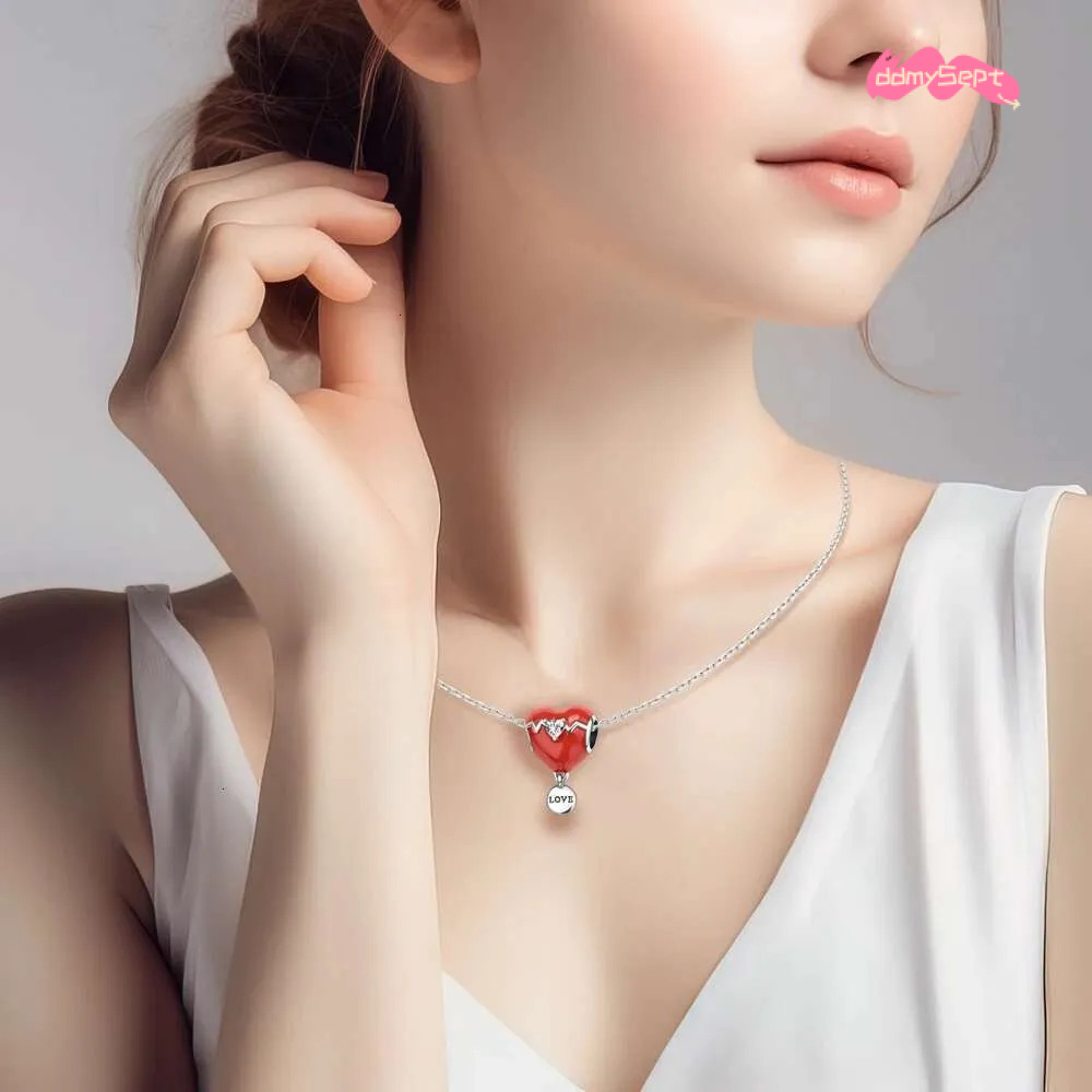 Beautiful Sterg Sier Red Valentine's Day Infinity Love Rose Pendant Fit DIY Bracelet Necklace Date Accessories Gifts ddmysept