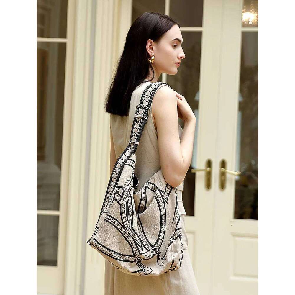 Genuine Leather Canvas Tote New Pony Totem Lazy Style Shoulder Bag Original Linen Printed Casual Handbag Suotong251020 Suotong1020