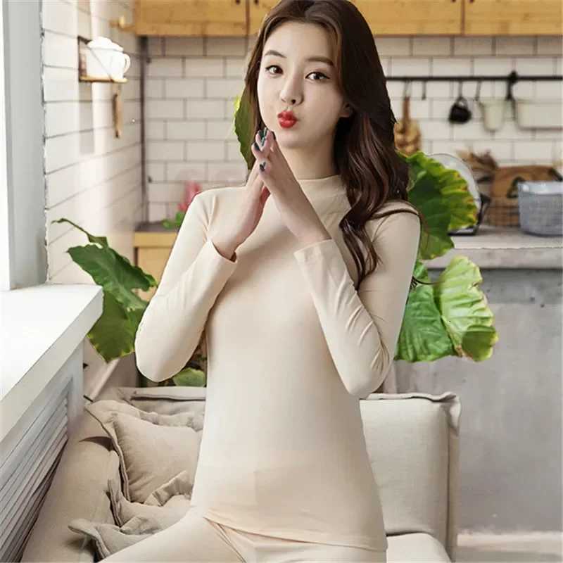 95Cotton Womens Thermal Underwear Solid Turtleneck Long Johns Suit Winter Thermo Clothes Pajamas Female Second Skin Inner WearT251020