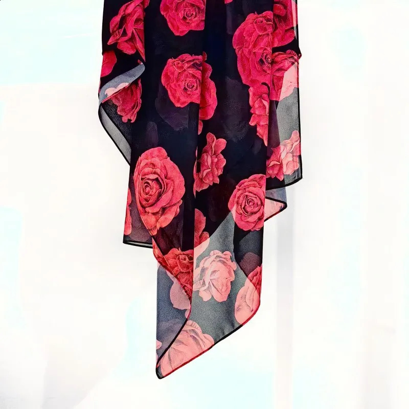 Rose Flower Print Hijab Chiffon Print Scarf hijabs for women Romantic Fashion Ladies Silk Shawl turbans for women Travel Shawl 251017