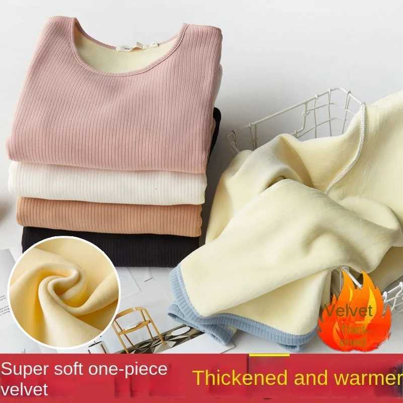 Winter Thick Velvet Soft Thermal Top Allinone Fleece Warm Slim Womens Tees Shirt Long Sleeve Skinny Top Underwear PulloversT251020