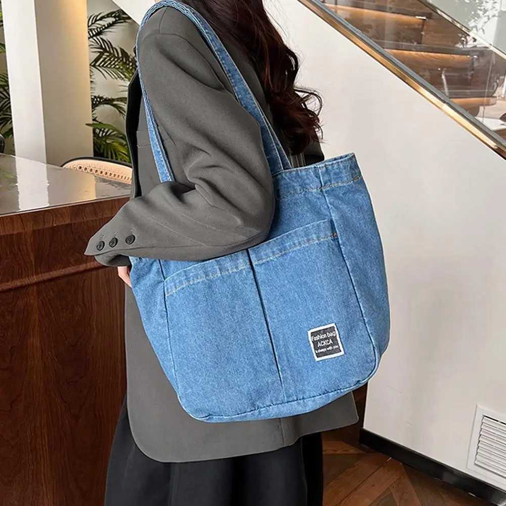 Denim Tote Bag for Women Large Capacity Shopper Bag Korean Style Casual Boho Shoulder Bag Crossbody Handbag for Everyday UseT251020