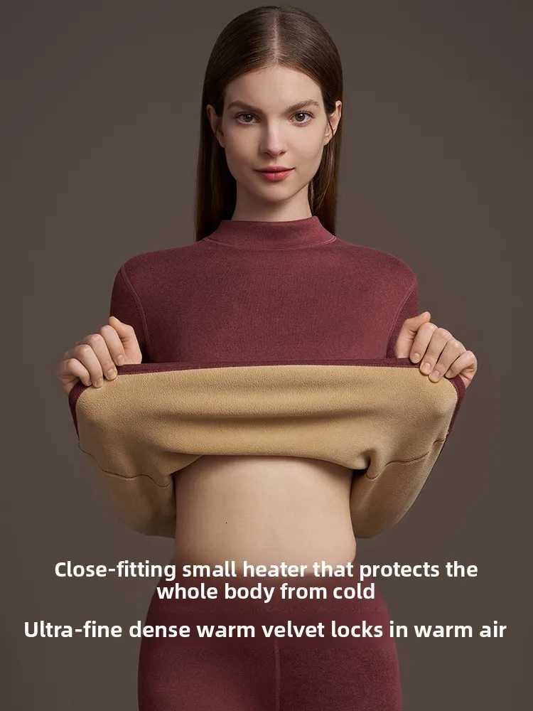 Womens Thermal Underwear Set with Fleece Lining Thickened Winter Base Layer Cashmere Top and BottomT251020