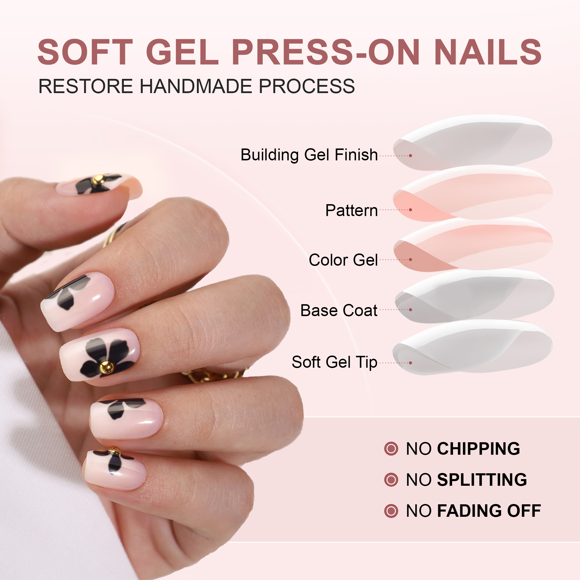 white gradient black flower presson nails with diamond full patch square shape reusable set of 32 pieces