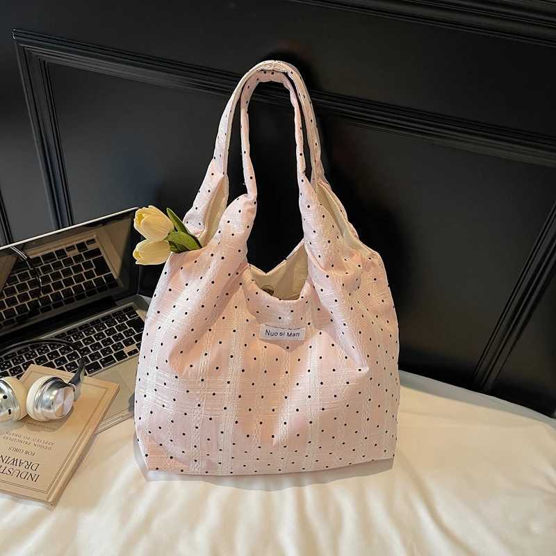 CANVAS Dots Plaid Fashion Tote Bags Casual Large Capacity Commuting Bags Female 2025 Hot Sale Casual Versatile Shoulder BagsT251020