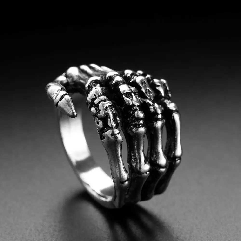 Stainless Steel Skull Rings Gothic Skull Skeleton Hand Bone Finger Punk Rock Ring Hand Bone Rings J251020