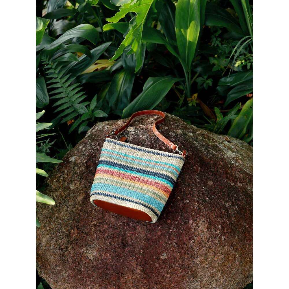 Women's Summer Fashionable Woven Tote Bag Genuine Leather Beach Vacation Commuting Contrast Design Handbag Suotong251020 Suotong1020