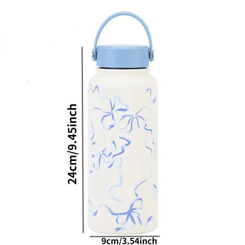 1L Cute Insated Bottle Large Flower Stainless Steel Thermos Portable Vacuum Sports Water Bottle Outdoor Flask Y251020
