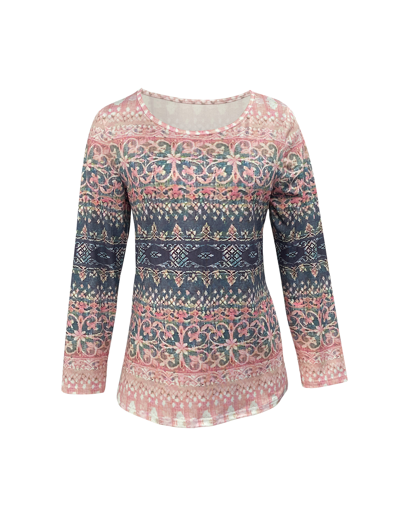 Women's CF25125 Elegant Paisley Printed Long Sleeve Top, Commute & Vacation Milk Silk Blouse-CF25125