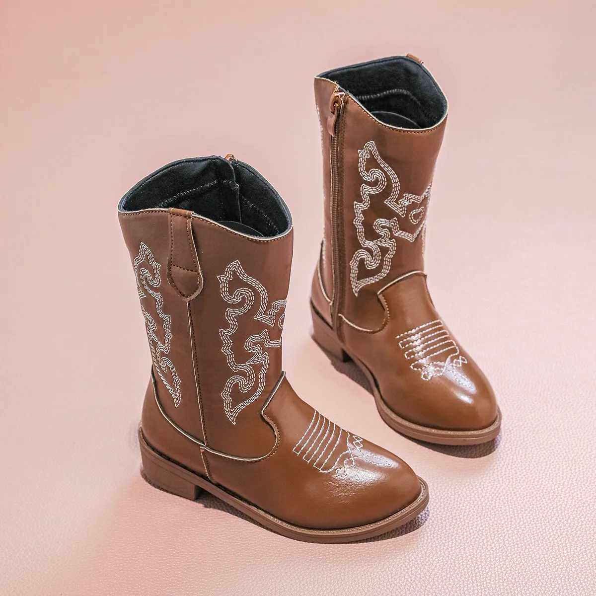Leather Cowboy Ankle Boots for Girls 2025 New Autumn Winter Kids Midcalf Boots Nonslip Side Zip Simple Retro Kids Casual Boots L251020