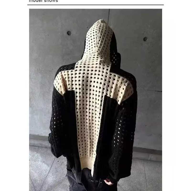 European and American fashion high street cutout colorblocked men hoodies Goth Harajuku loose clothing couple casual sportswear W251020