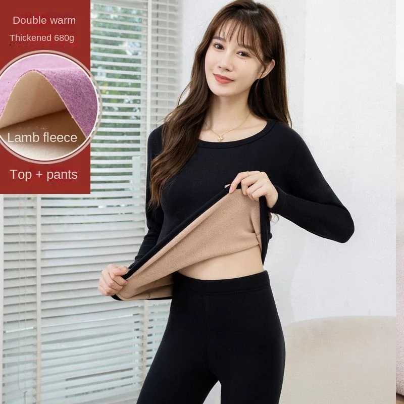 Thermal Underwear Women Suit Thicken Lamb Fleece High Elastic High Waist Long Johns Bottoming Two Piece Sets Thermos ClothingT251020