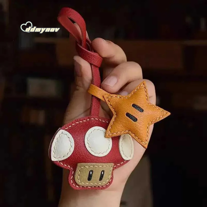 Sheepskin Leather Mushroom Keychain Charm - Handmade Cute Bag Decoration and Exquisite Accessories ddmynov ddmynov