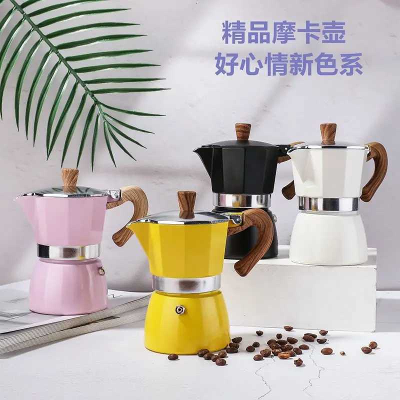 150300ML Mocha Coffee Pot Stovetop resso Maker Aluminum Silver Coffee Percolator He Moka Pot Camping Kitchen Utensils Y251020