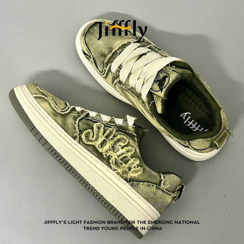 Jifffly Designer Luxury Women's Denim Sports Shoes 2025 New Summer Men's Versatile Fashionable Board Shoes, Height Increasing Student Casual
