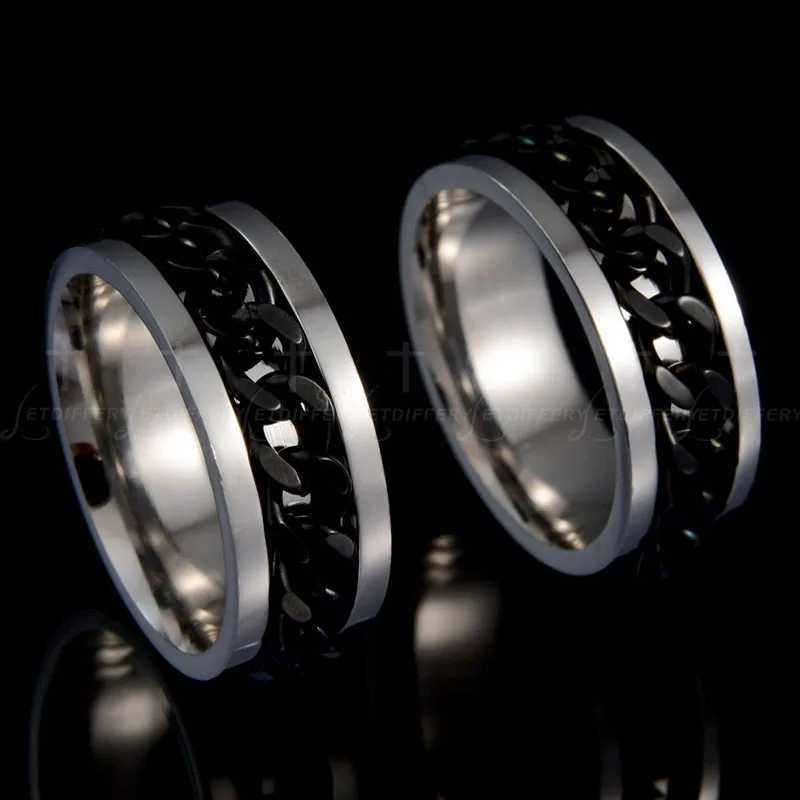 Letdiffery Fashion Spinner Black Chain Ring Stainless Steel Punk Rock Accessories Three Colors Option For Men Gift J251020