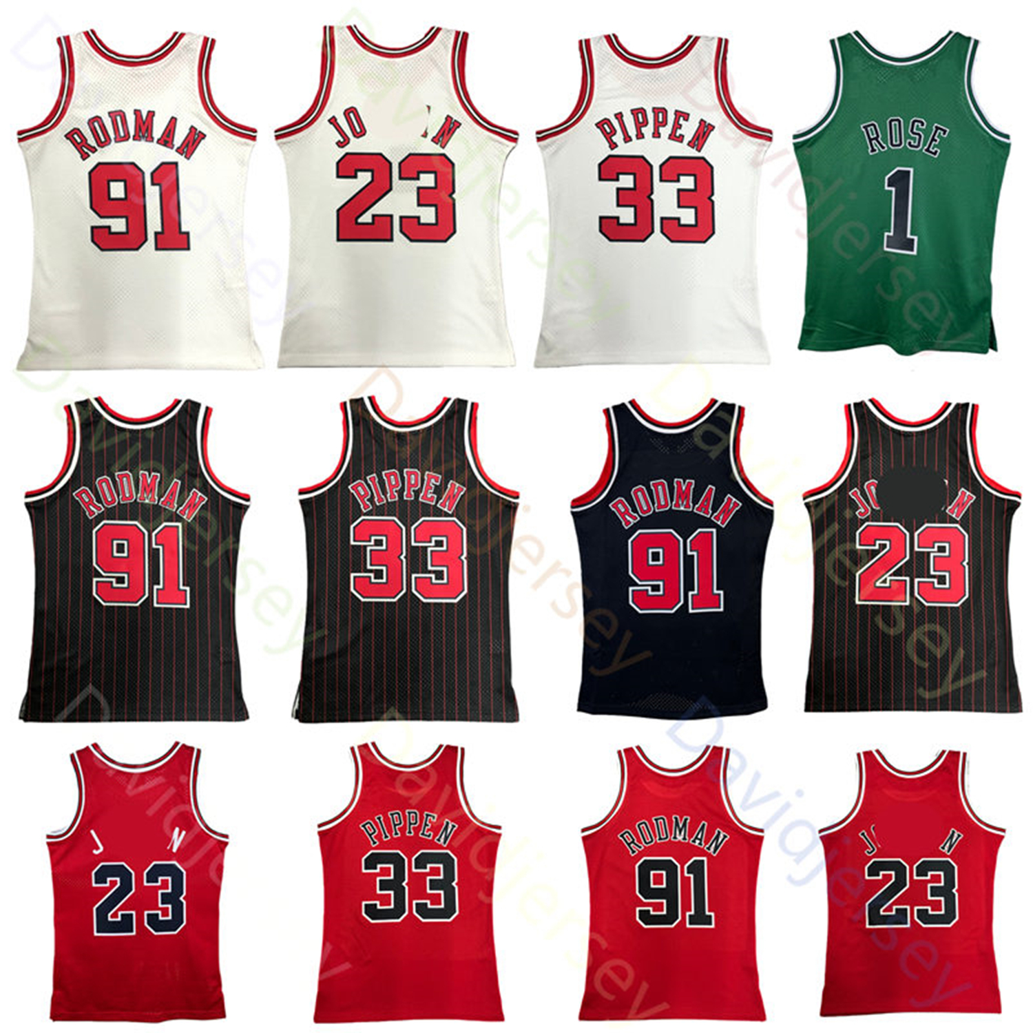 Basketball Jersey #23 Scottie Pippen Dennis Rodman DerrickS Rose 1995 1996 1998 Retro Jerseys Home Away Red