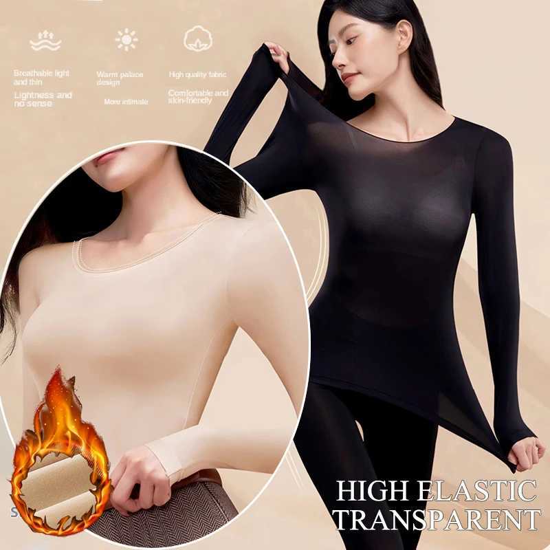 Women Warm Thermal Underwear Ultra Thin Traceless Long Sleeves Clothes High Elastic Set Black Tech Constant Temperature LingerieT251020