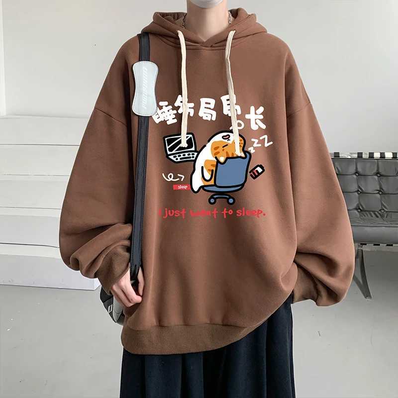 Mens Oversized Hoodie 7XL Black Hoodies Oversize for Men with Hat Anime Cat Print Man Casual Wear Hoody Male Sweatshirt W251020