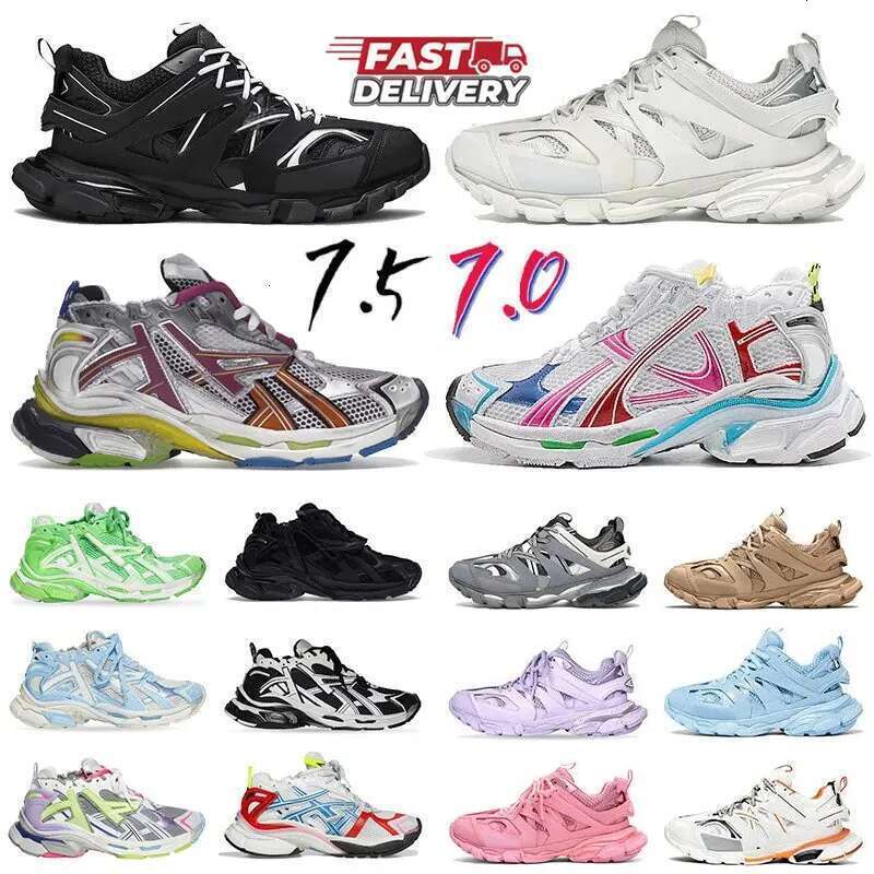 Track LED Casual Light 3 3.0 Shoes 7.5 7.0 Runner Men Women Grey Blue Gomma Leather Beige Black Pink Nylon Printed Platform for Trainers Sneakers With Box Dust Bag
