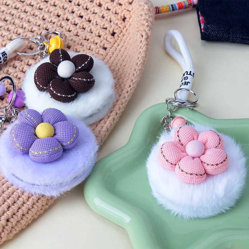 Plush flower small mirror portable mini makeup mirror cute folding mirror bag pendant C2510204