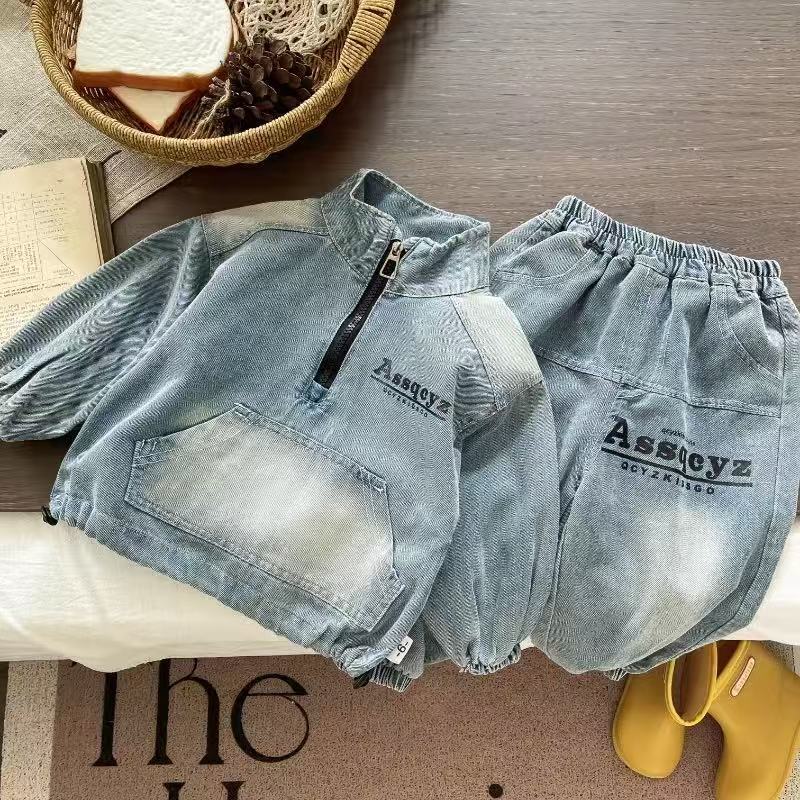 2025 New Hot selling Children's Clothing Autumn Boys' Baby Half Zipper Cowboy Hoodie Set Children's Leisure Sports Two piece Set