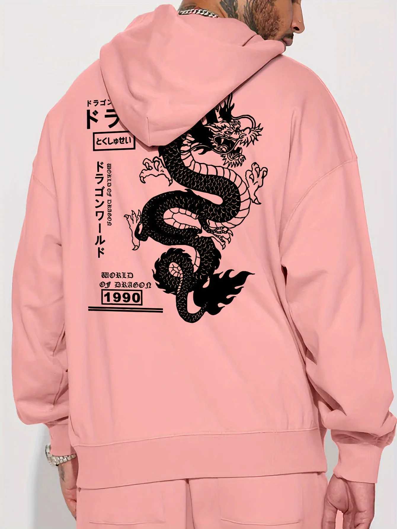 Hoodie with Geometric Dragon Print Casual Pullover Sweatshirt for Couples Casual Long Sleeve Pullover with Pockets Comfortable W251020