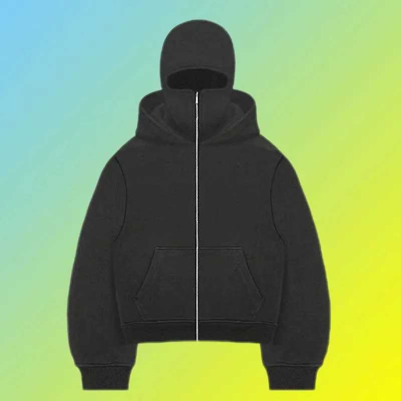 Y2K Mens and womens Balaclava Gothic Harajuku winter new item double hooded sweatshirt mens hooded mask zipper sportswear W251020