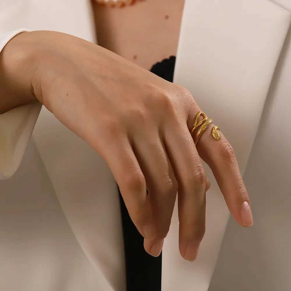 eManco Vintage Popular Hollowed Out Snake Adjustable Titanium Steel Ring Womens Classic Jewelry Holiday Gift J251020
