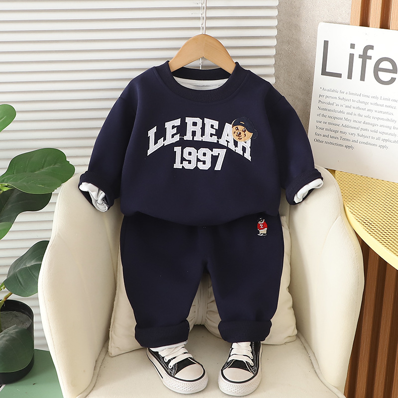 2025 New Hot selling Boys' Set Handsome Trendy Boys' Baby Spring/Autumn Hoodie Children's Wear Sports Letter Two piece Set Free Shippin