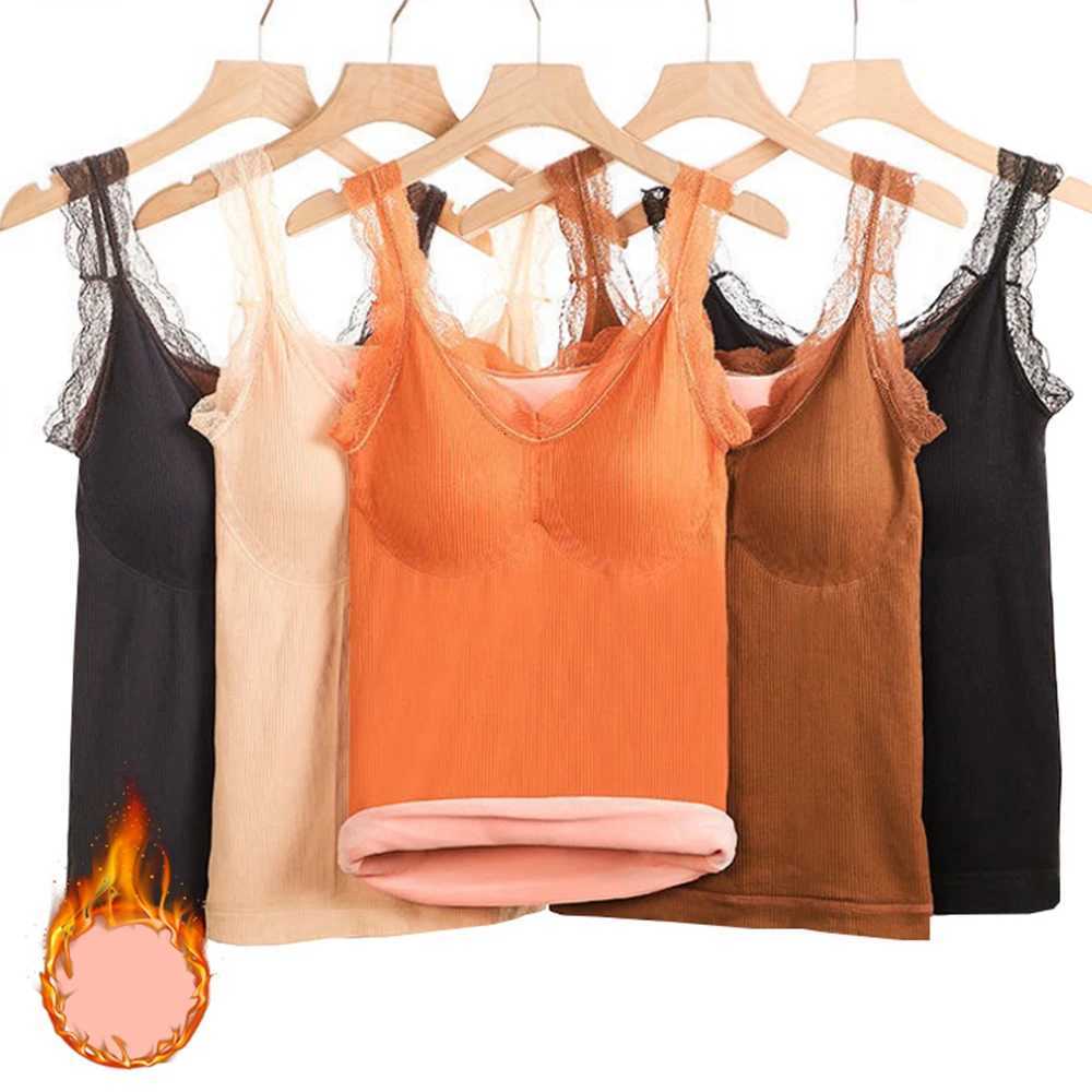 Women Lace Vneck Sexy Slim Warm Vest Camisole Winter Female Clothing Warm Soft Top Thermal Shirt Undershirt Inner Wear IntimateT251020