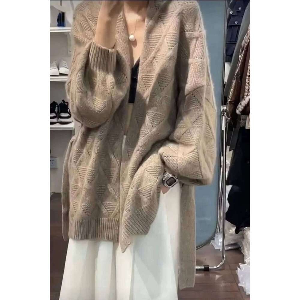 Women's Long Cashmere Cardigan Coat Thick Knitted Sweater Loose Slim Fit Dia Pattern Autumn Winter New Arrival 251020 251020
