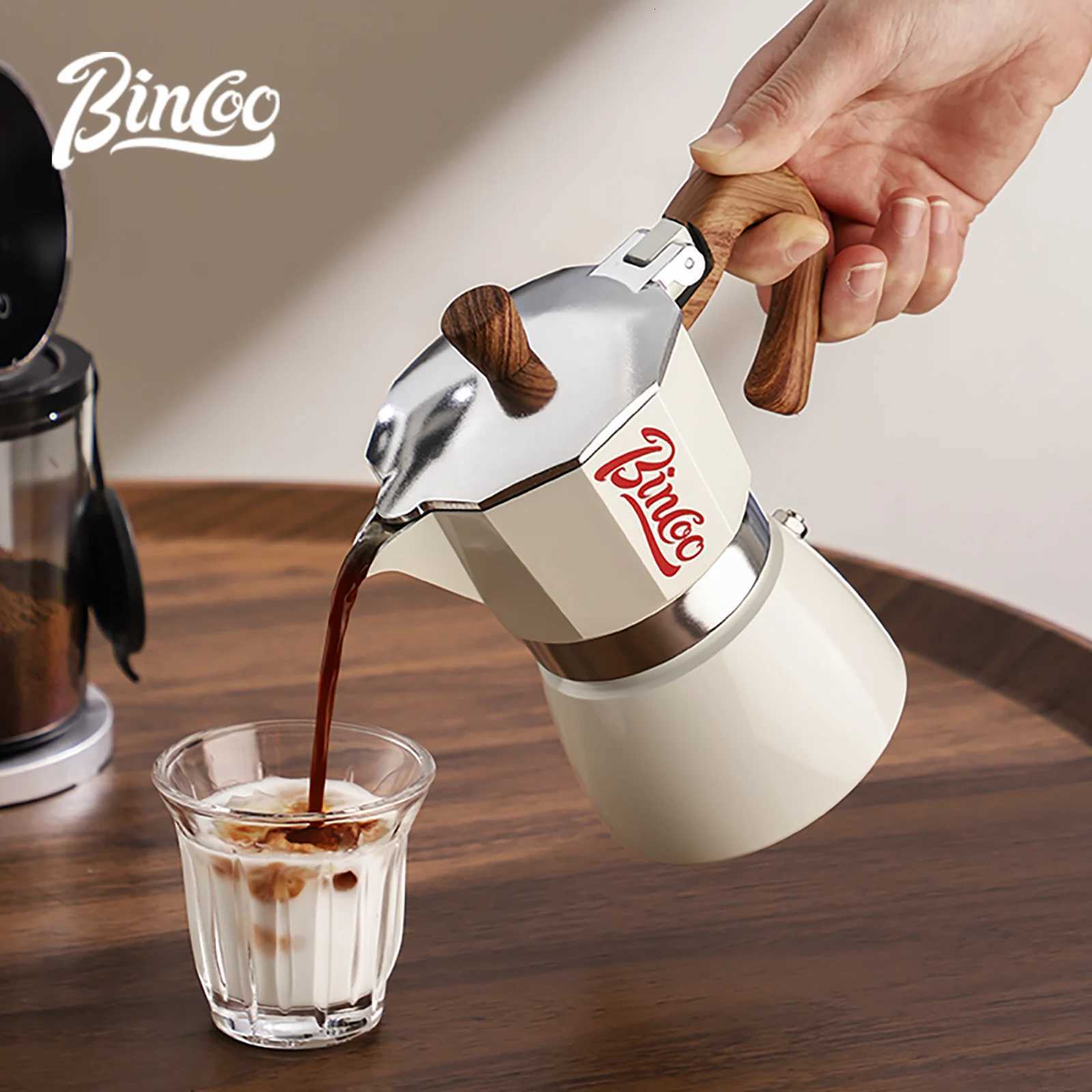 Bincoo Mocha Moka Coffee Pot Aluminum resso Maker Italian Coffee Professional He Barista Accessories Coffee Tools 300ml Y251020