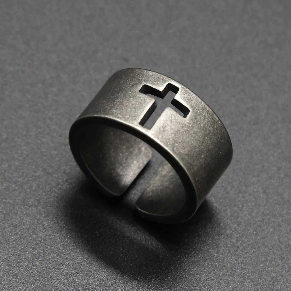 Simple Vintage Steel Color Stainless Steel Cross Ring Punk Christian Ring For Men Fashion Jewelry Best Gift For Friend J251020