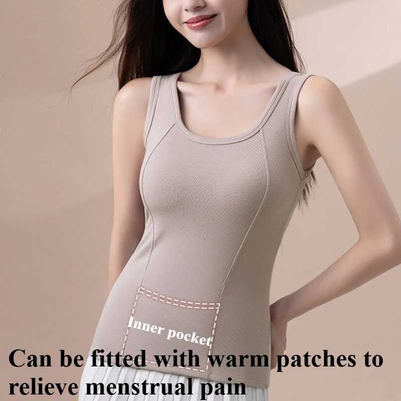 Winter Woman Thermal Underwear Winter Pockets Thermo Lingerie Warm Top Plus Size Wear Thermo Vest Undershirt No Chest CushionT251020
