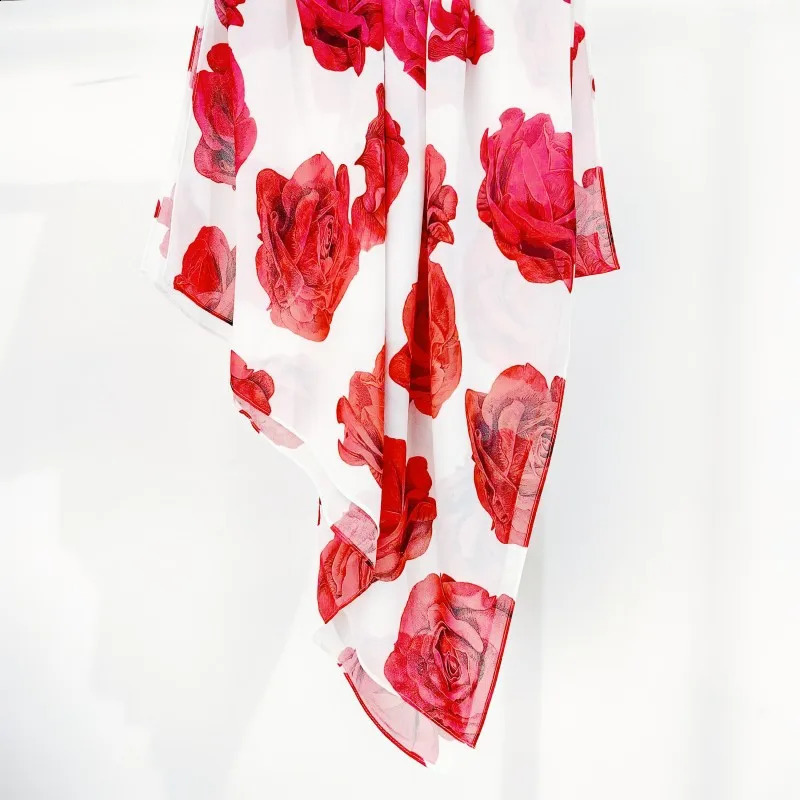 Rose Flower Print Hijab Chiffon Print Scarf hijabs for women Romantic Fashion Ladies Silk Shawl turbans for women Travel Shawl 251017